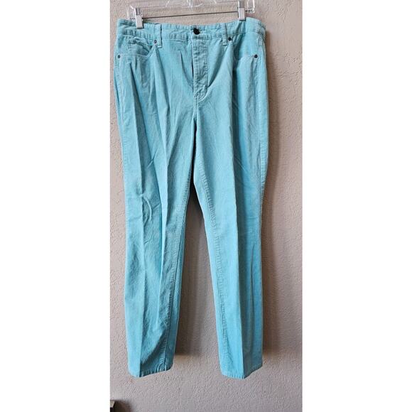 Talbots High Waist‎ Straight Leg Corduroy Pants Size 12P Teal Blue Petite 32x28 - Picture 1 of 2